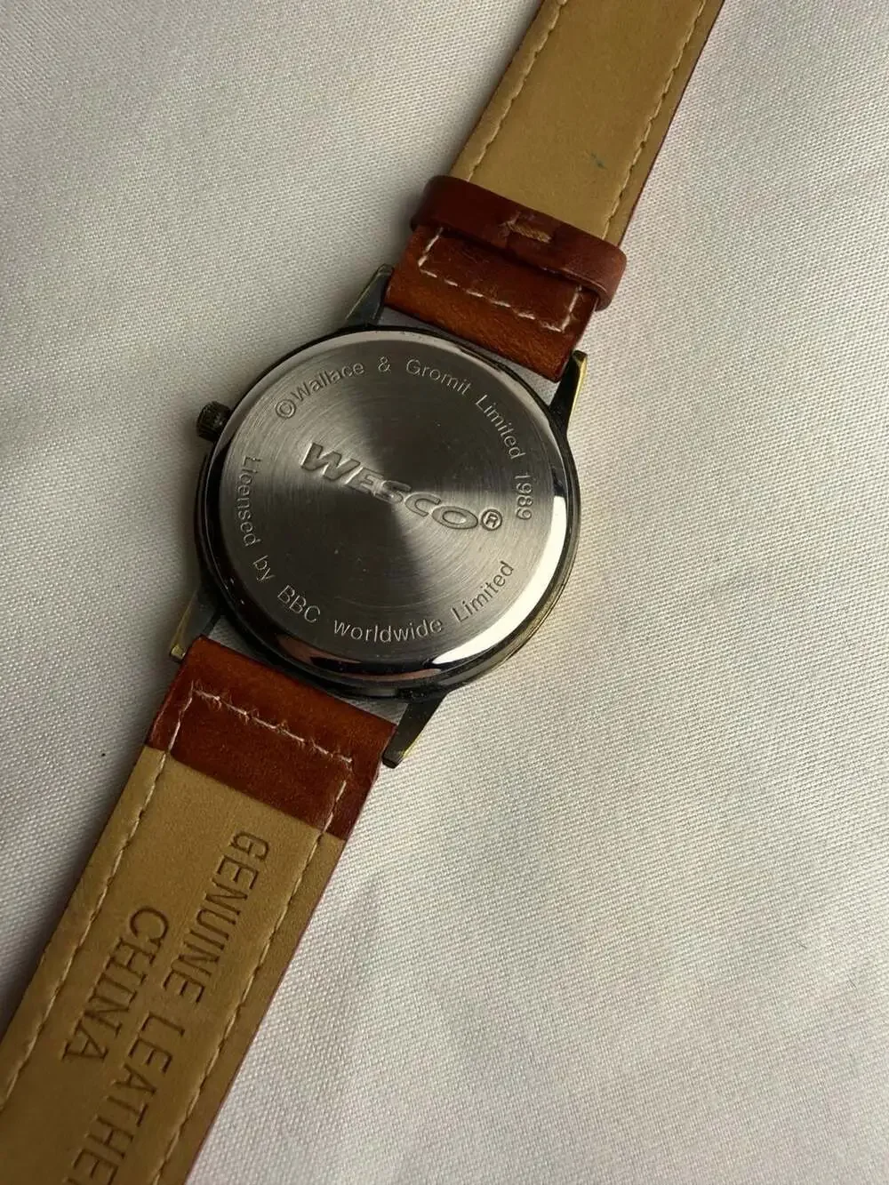 Vintage Wallace & Gromit Wesco Orange Dial Quartz Watch with Brown Leather Strap